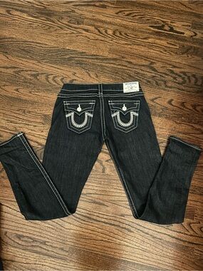 True Religion Women's Black Skinny Jeans with Contrast Stitching